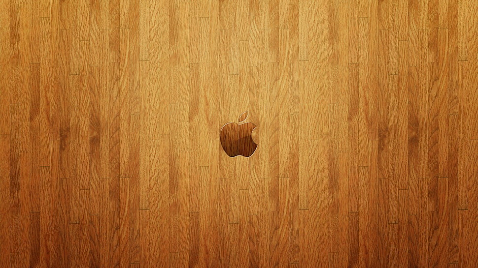 brown Apple logo, wooden surface, Apple Inc., logo HD wallpaper