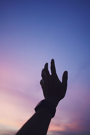 person's left hand, Hand, Silhouette, Sky HD wallpaper