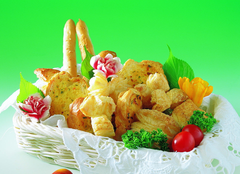 bread food in basket HD wallpaper