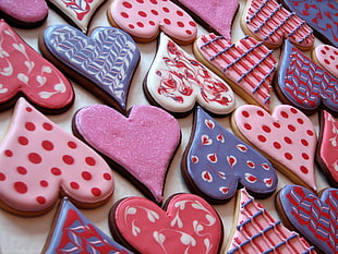 heart cookie lot, cookies, heart, pink, icing HD wallpaper