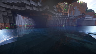 Minecraft application screenshot, Minecraft, water, sea, cave