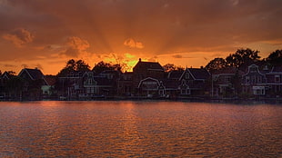 silhouette photo of houses during golden hour