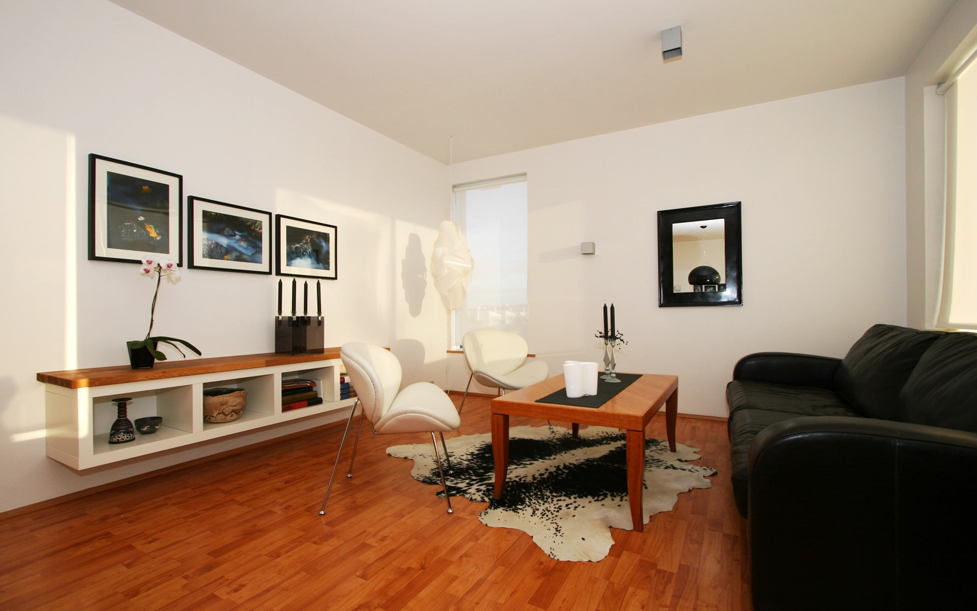 white, brown, and black living room interior