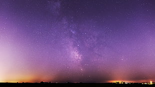 purple nebula, landscape, sunset, Milky Way, night