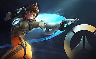 female anime character illustration, Overwatch, Tracer (Overwatch)