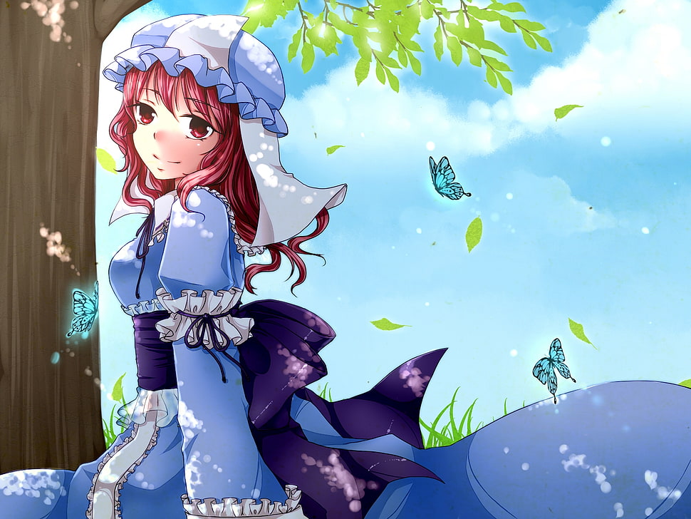 red haired female character illustration HD wallpaper