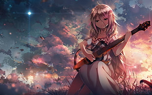 female Anime character playing guitar HD wallpaper
