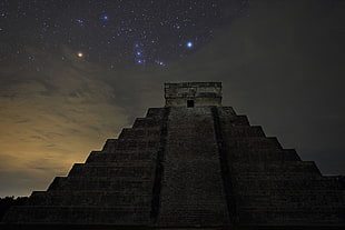 black and gray concrete building, Chichen Itza, night, sky, pyramid HD wallpaper