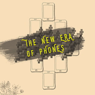 the new era of phones poster, phone, iPhone, simple background, vintage