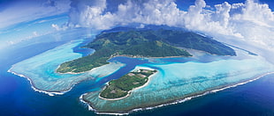 green island, aerial view, Bora Bora, tropical, atolls HD wallpaper