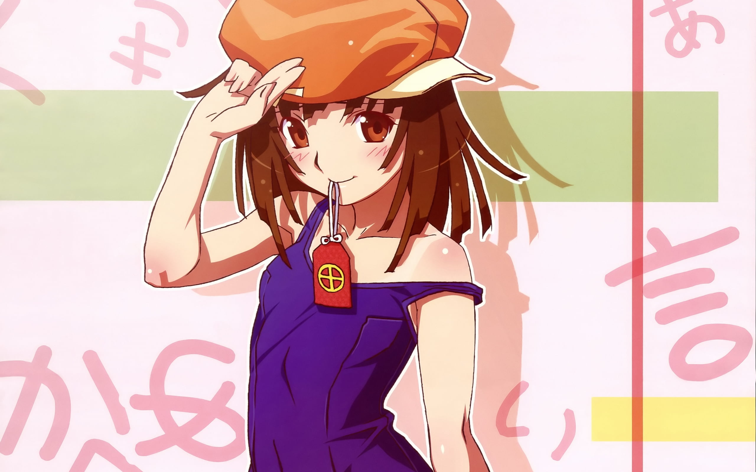 girl in purple sleeveless shirt anime characeter