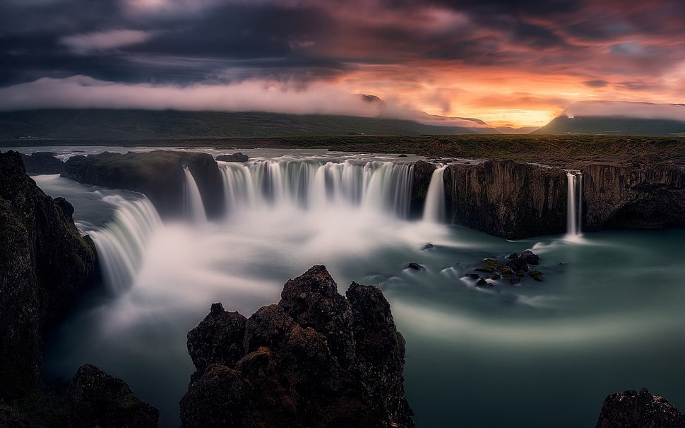 waterfalls digital wallpaper, landscape, nature, clouds, waterfall HD wallpaper