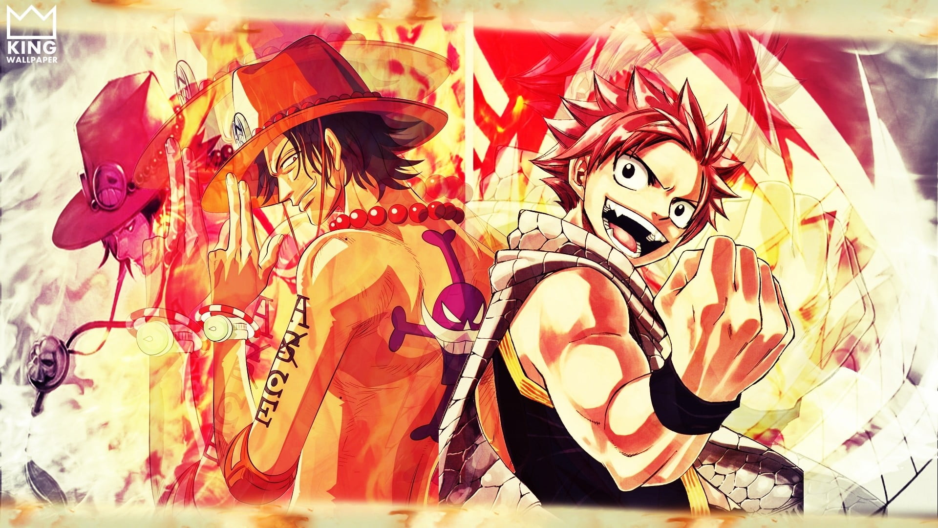 Natsu Dragneel and Portgas Ace poster, One Piece, Fairy Tail, Portgas D. Ace, Dragneel Natsu