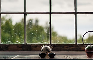 selective focus of a whit ceramic table decor