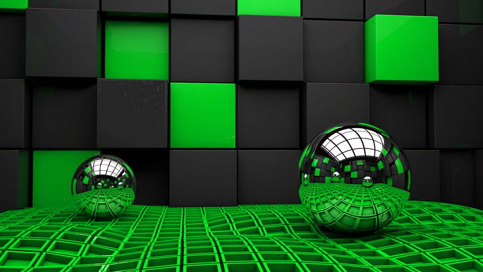 two silver-colored balls, abstract, 3D HD wallpaper