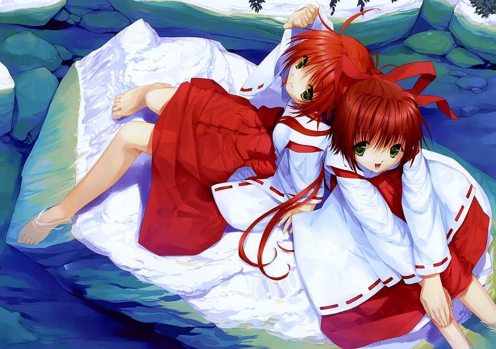 two red haired girl anime characters HD wallpaper