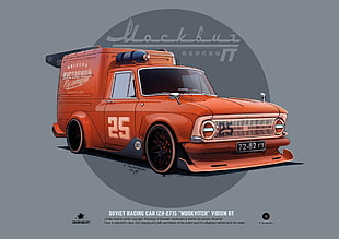 classic orange single cab box truck illustration, concept art, USSR, A. Tkachenko