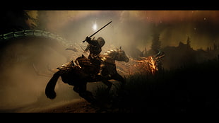 man riding on horse, dragon, The Elder Scrolls V: Skyrim, video games