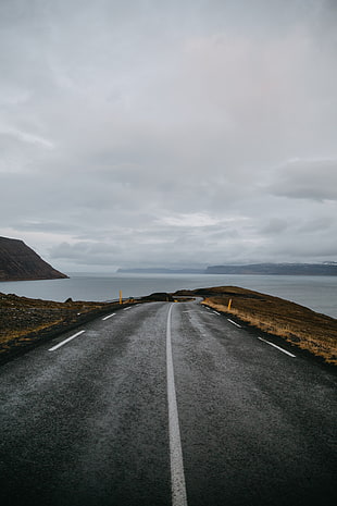 grey concrete road, Iceland, Road, Marking HD wallpaper