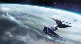 gray spaceship digital wallpaper, Star Wars, space, TIE Interceptor