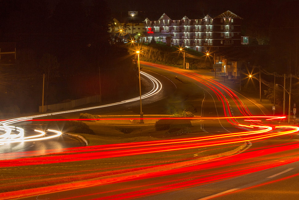 time lapse photography, Night, City, Road HD wallpaper