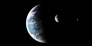planet Earth and Moon, Earth, Moon, planet, space