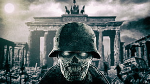 skull digital wallpaper, zombie army trilogy, World War II, Berlin, video games