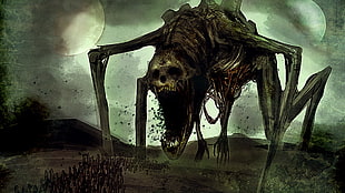 gray skeleton monster illustration, fantasy art