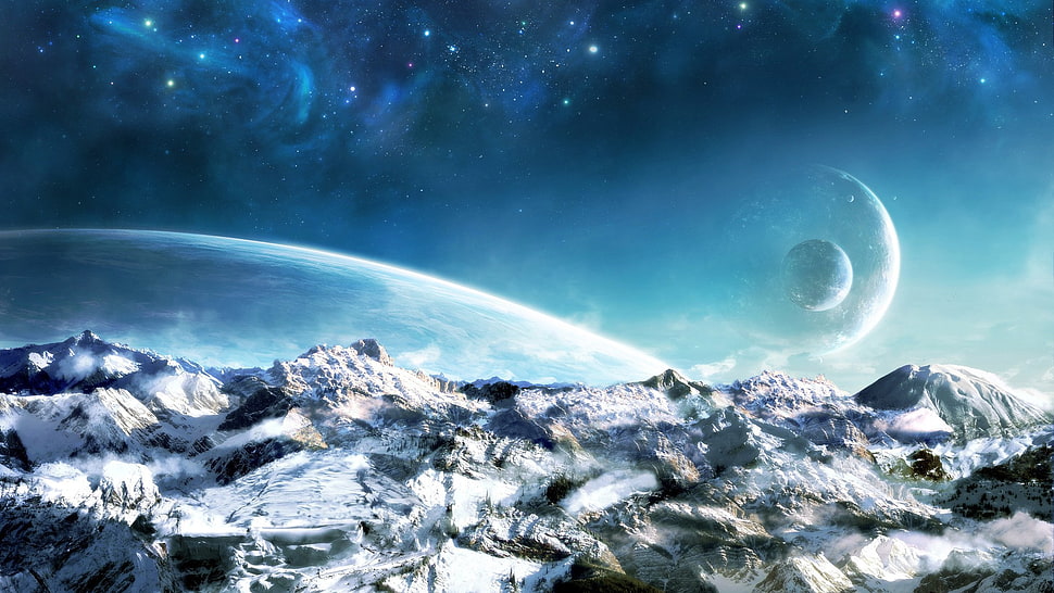 futuristic illustration of mountain, space HD wallpaper