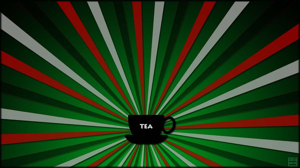 teacup with red and green background graphic wallpaper, tea, vector, artwork HD wallpaper