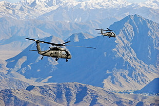 two gray helicopters, USA, military, military aircraft, Sikorsky UH-60 Black Hawk