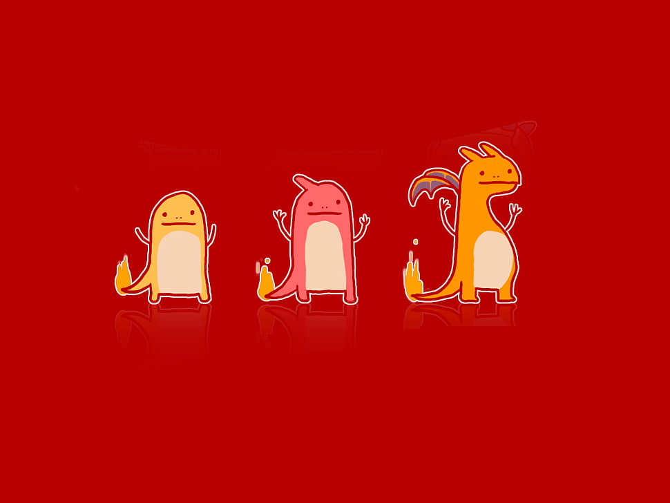three dinosaur stickers, Pokémon, Charmander, Charizard HD wallpaper