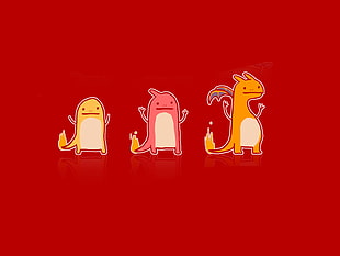three dinosaur stickers, Pokémon, Charmander, Charizard