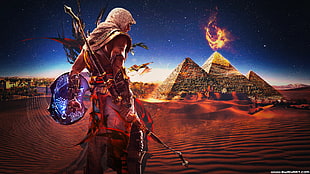 Assassin's Creed wallpaper, Assassin's Creed, pyramid, video games, fan art