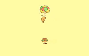 yellow and black bird illustration, burger, minimalism, flying