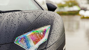 black car, Lamborghini, car, wet, rainbows