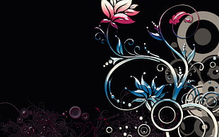 blue and pink flower illustration HD wallpaper