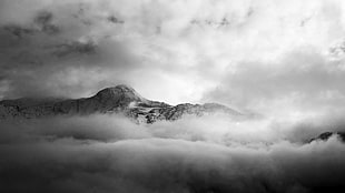 mountain grayscale photo, sky, monochrome