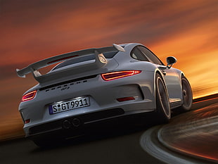 white Porsche GT3 coupe HD wallpaper