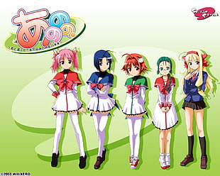 five female anime character digital wallpaper