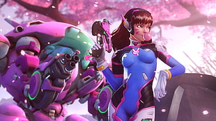female anime character holding gun illustration, Overwatch, video games, D.Va (Overwatch)