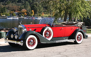 vintage red and gray car, Packard, vintage, red, car