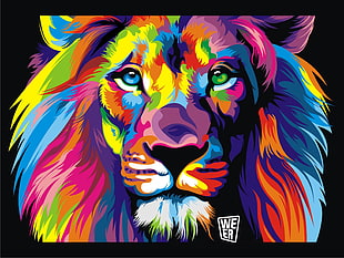 photo of multi-colored lion painting HD wallpaper