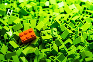 green and orange plastic building blocks toy lot, toys, LEGO
