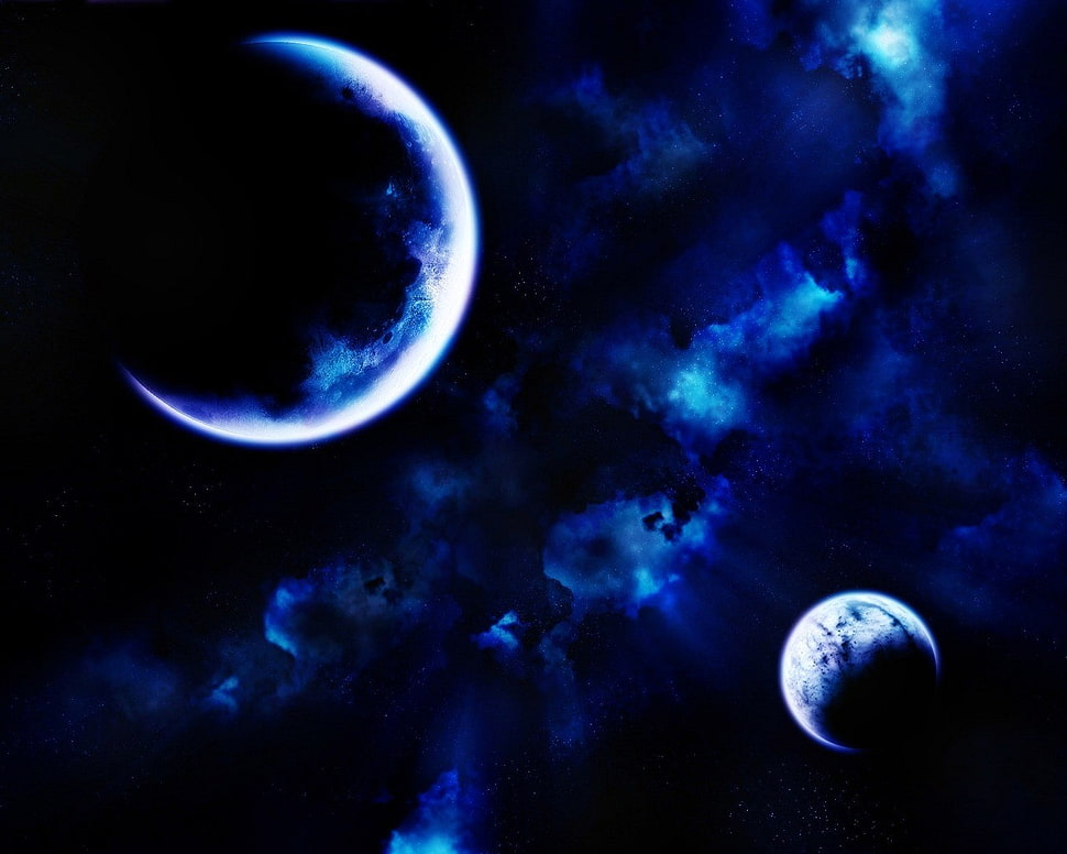 two crescent moon wallpaper, space, stars, planet HD wallpaper