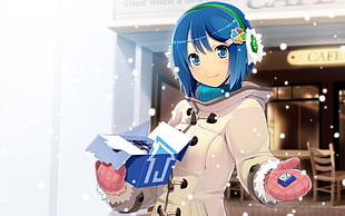 blue haired female anime character, anime, winter, Windows 7, Madobe Nanami  HD wallpaper
