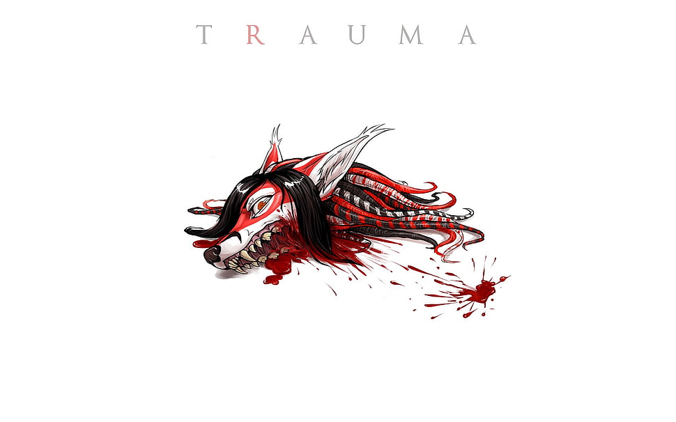 red and white Trauma dragon head illustration, Renard HD wallpaper