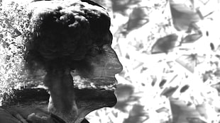 man face grayscale photo, double exposure, old people, war, abstract