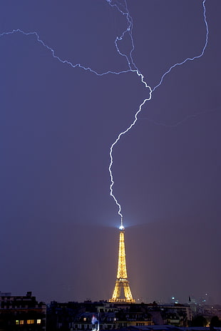 Eiffel Tower, landscape, night, lightning, Eiffel Tower HD wallpaper