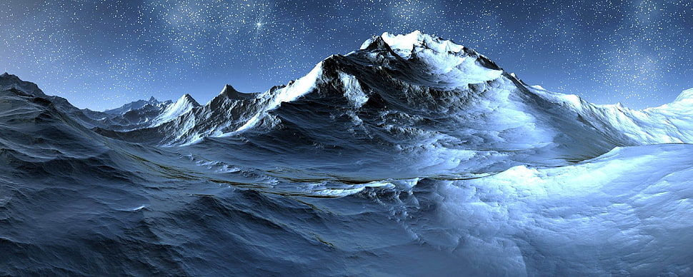 mountain covered with snow during nighttime HD wallpaper